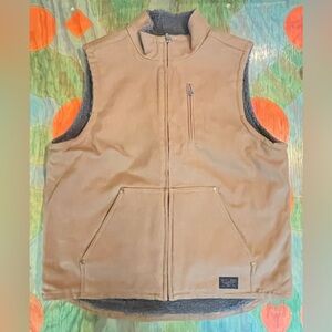 Smith + Rogue Mens Brown Canvas Fleece Reversible Vest Size Small Hemp Polyester
